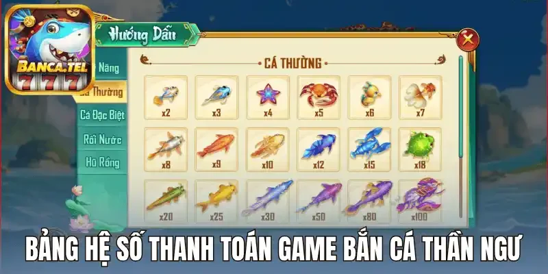 Bảng hệ số thanh toán game bắn cá thần ngư