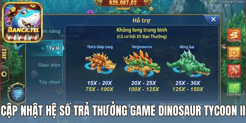 Cập nhật hệ số trả thưởng game Dinosaur Tycoon II